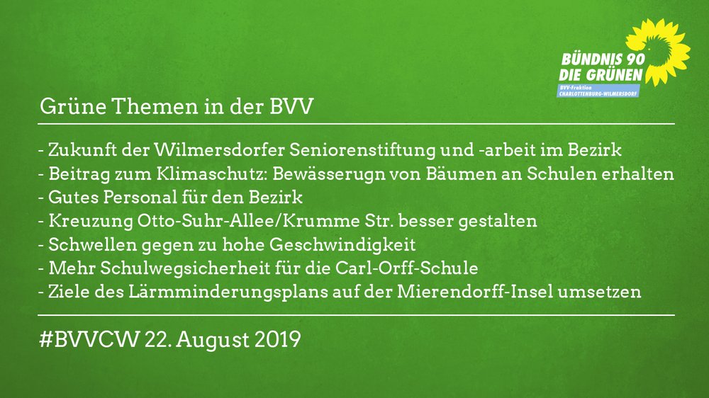 Grüne Themen in der BVV im August