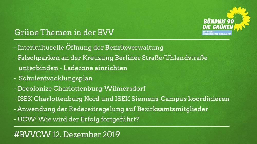 Grüne Themen in der BVV am 12.12.2019