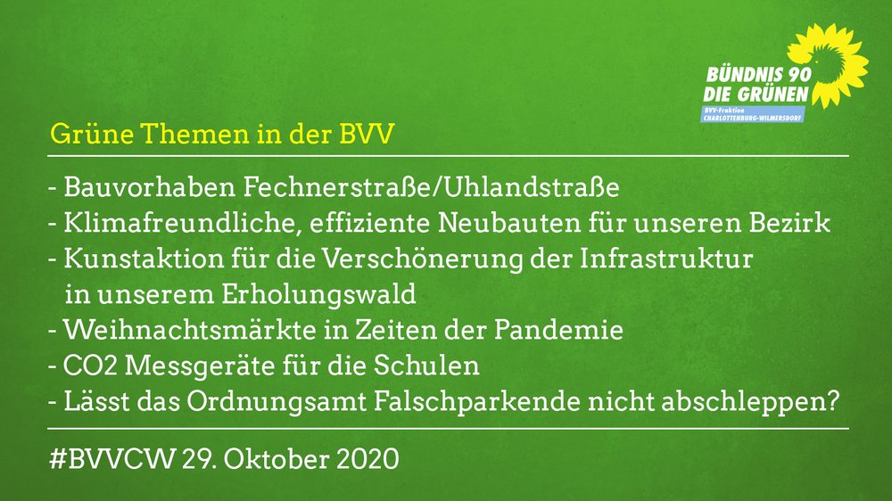 Grüne Themen in der BVV am 29.10.2020