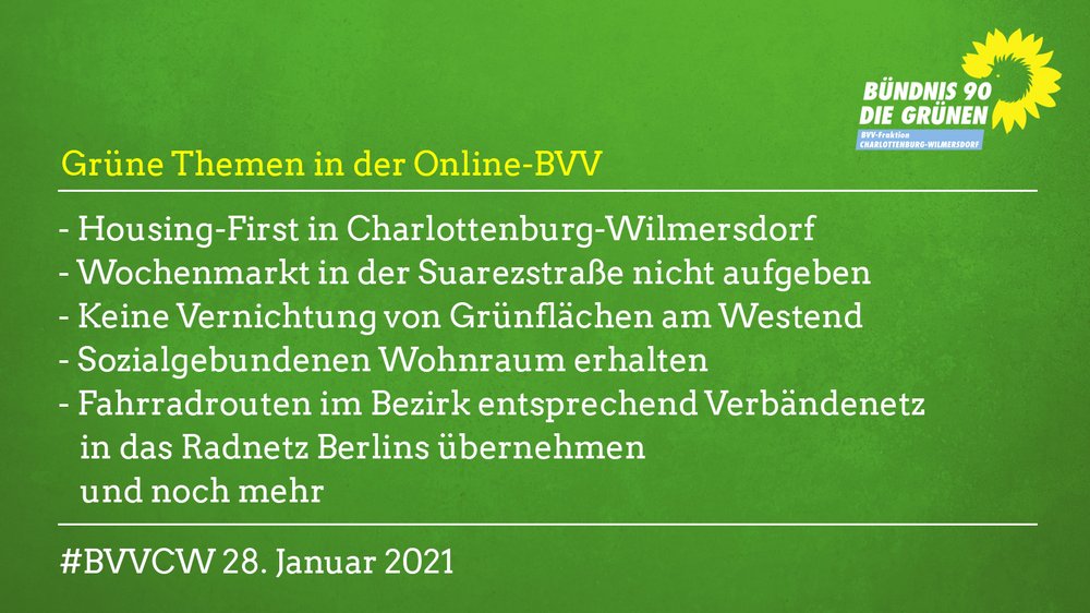 Grüne Themen in der Online-BVV am 28.1.21