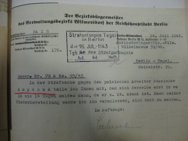 Dokument des Bezirks über das Zwangsarbeiterlager in der Wilhelmsaue